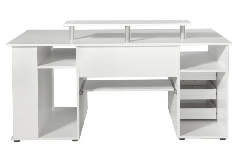 Modern White Desktop Computer Desk with Cabinet for Home/Office
