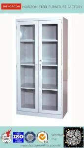 Double Swinging Steel Framed Glass Doors Storage Cabinet