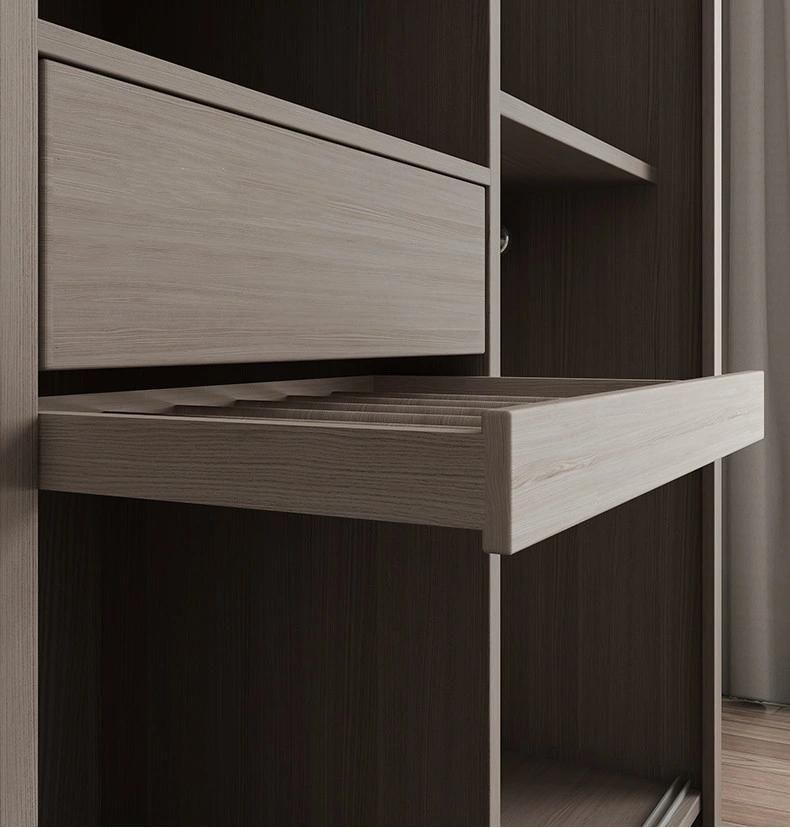 High Quality Best Price Light Grey Color Bedroom Hotel Furniture Storage Glass Mixed Wood Wardrobe