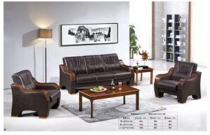 Brown PU Leisure Office Sofa with Wood Armrest