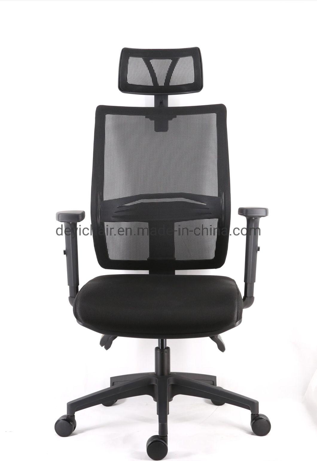 3 Lever Light Duty Mechanism Nylon Base PU Castor Adjustable Arms with Mesh Upholstery Headrest Chair