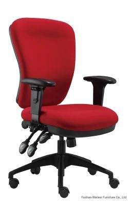 Three Lever Heavy Tudy Mechanism with Adjustable PU Armrest High Nylon Base Red Color Office Chair
