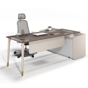 Home Office Furniture Brown Glass Executive Office Table