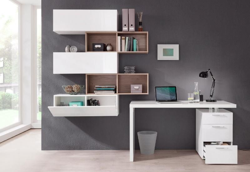 Modern Study Standing Computer Desk with 3 Tiers Shelf