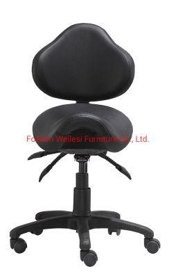 Three Lever Function Mechanism Black PU Seat and Back Nylon Base with Caster Saddle Indulstrial Saddle Chair