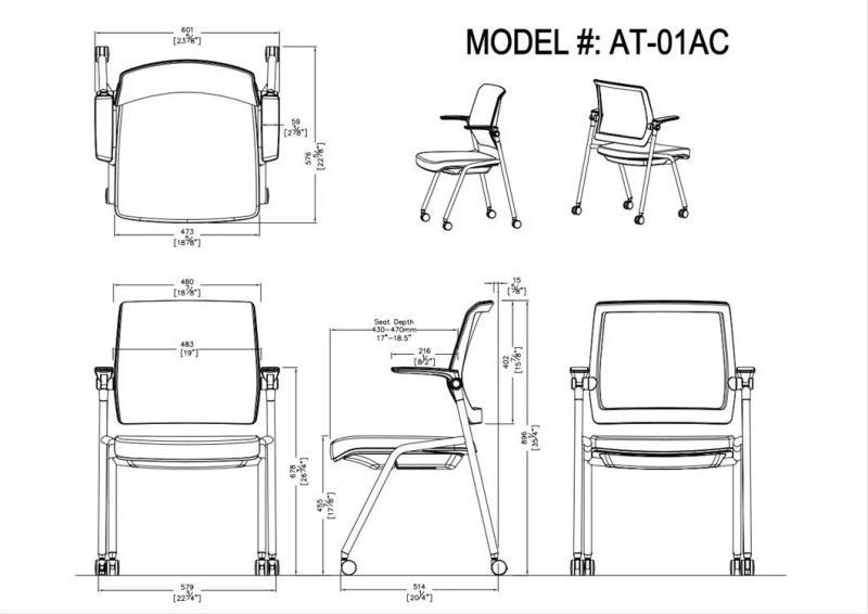 Mesh Back Plastic Flipped Stackable Training Staff Home Office Chair with Seat Slide