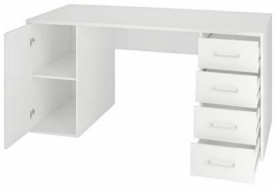 Customized White Wood Computer Table with Storage Cabinet