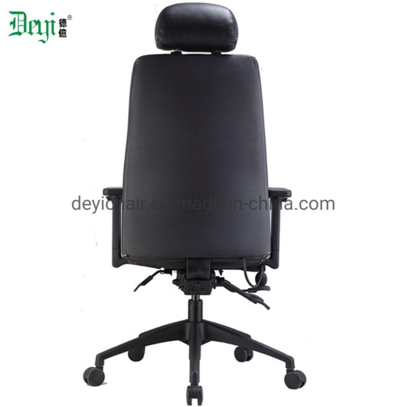 Black PU Leather Upholstery High Back Functional Frame with PU Adjustable Arm Aluminium Base Office Chair