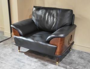 Office Wooden Sofa for Hotel Interior with Genuine Leather Upholstery