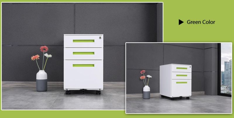 Steel Colorful Under Desk Movable 3 Drawers Filing Cabinets