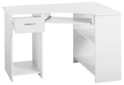 White Wood Computer Table, Desktop Computer Desk with Two Tiers Shelf