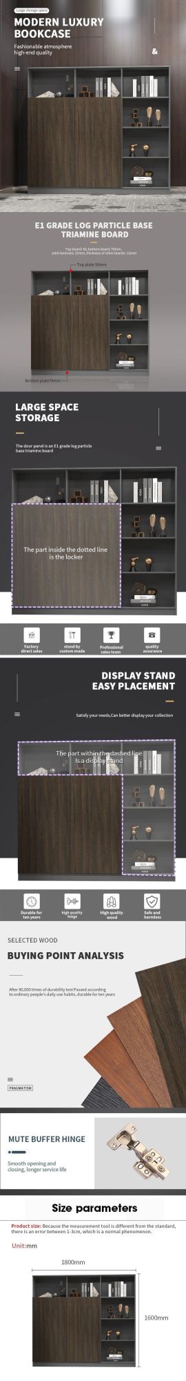 Industrial Wooden Bookcase Book Storage Modern Office Furniture Bookshelf Filing Racks File Cabinet
