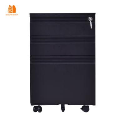 G Handle Mobile File Cabinet on Wheels with Lock Black