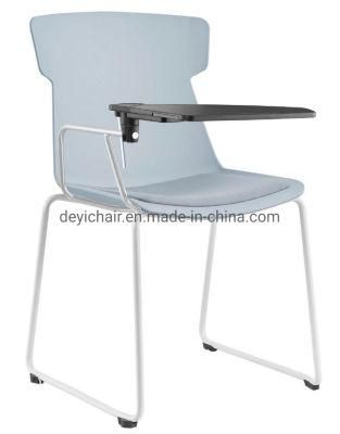 White Color Plastic Shell with Seat Cushion and Writing Pad Metal Coated Frame Conference Chair