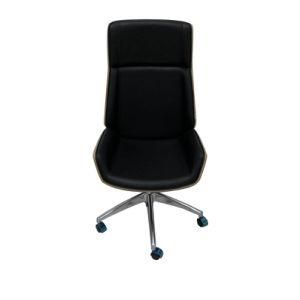 Popular Classic High Quality Swivel Half Leather Office Chair with Wooden Back