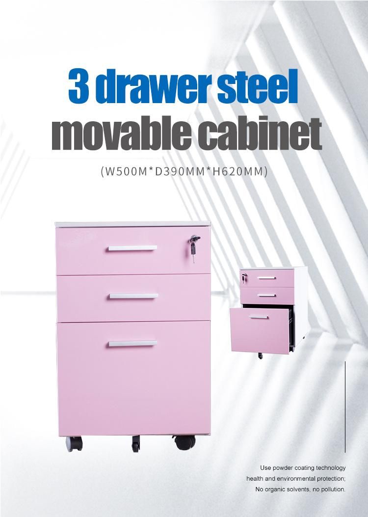Wholesale 3 Drawer File Cabinet for A4 File Steel Metal Cabinet Moving Storage with Lock Mobile Pedestal 3 Drawer Mobile Cabinet
