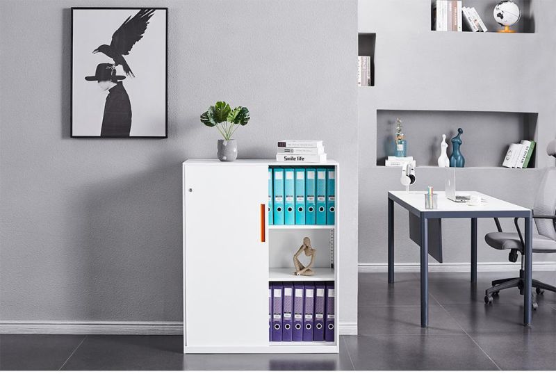 Half Height Small Office Cabinet Sliding Door Steel Cupboard