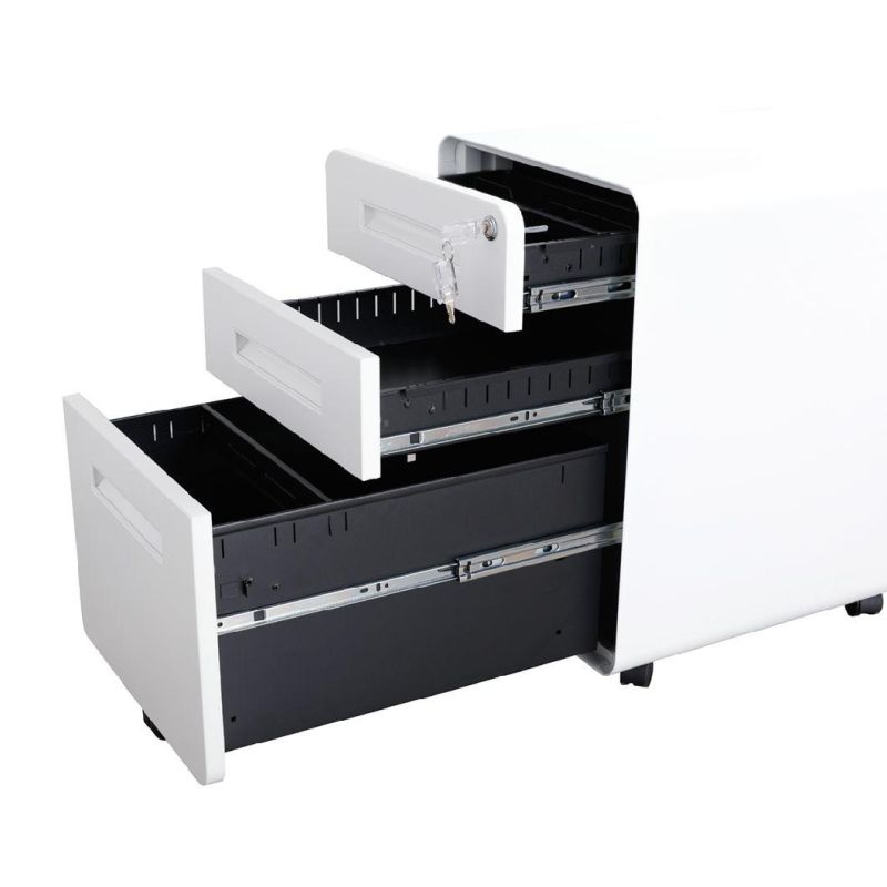 Round Edge 3 Drawer A4 F4 File Storage Steel Filing Cabinet Office Metal Mobile Pedestal Cabinet