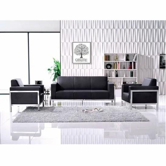 Stainless Steel Frame Black Leather Office Sofa