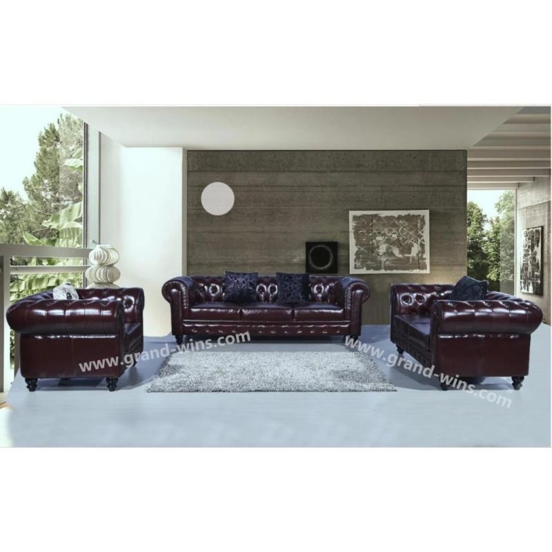 Chesterfield Sofa Set Leather Office Furniture Antique Seat for Office