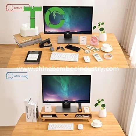 Ergonomic Designed Bamboo Computer Monitor Riser Wood Monitor Stand