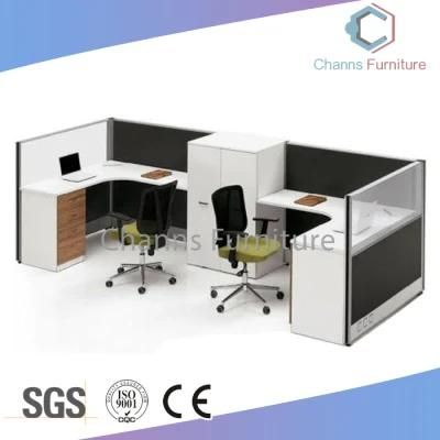 Popular Two Seats L Shape Office Table Wood Workstation with Glass Partition (CAS-W31414)