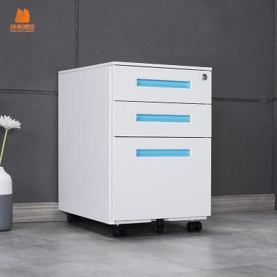 Steel Colorful Under Desk Movable 3 Drawers Filing Cabinets