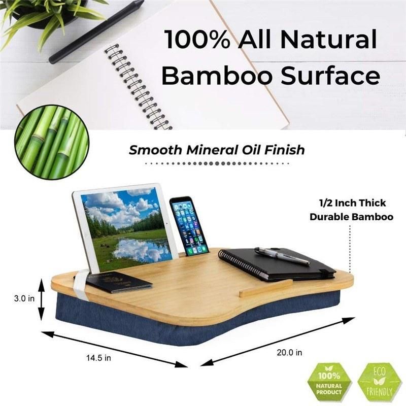 Small Bamboo Computer Desk Portable Laptop Stand with Pillow Cushion