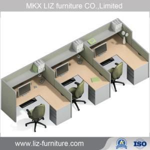 Custom Made L Shape 3 Person Office Partition Workstation with Overhead Shelf (N001)