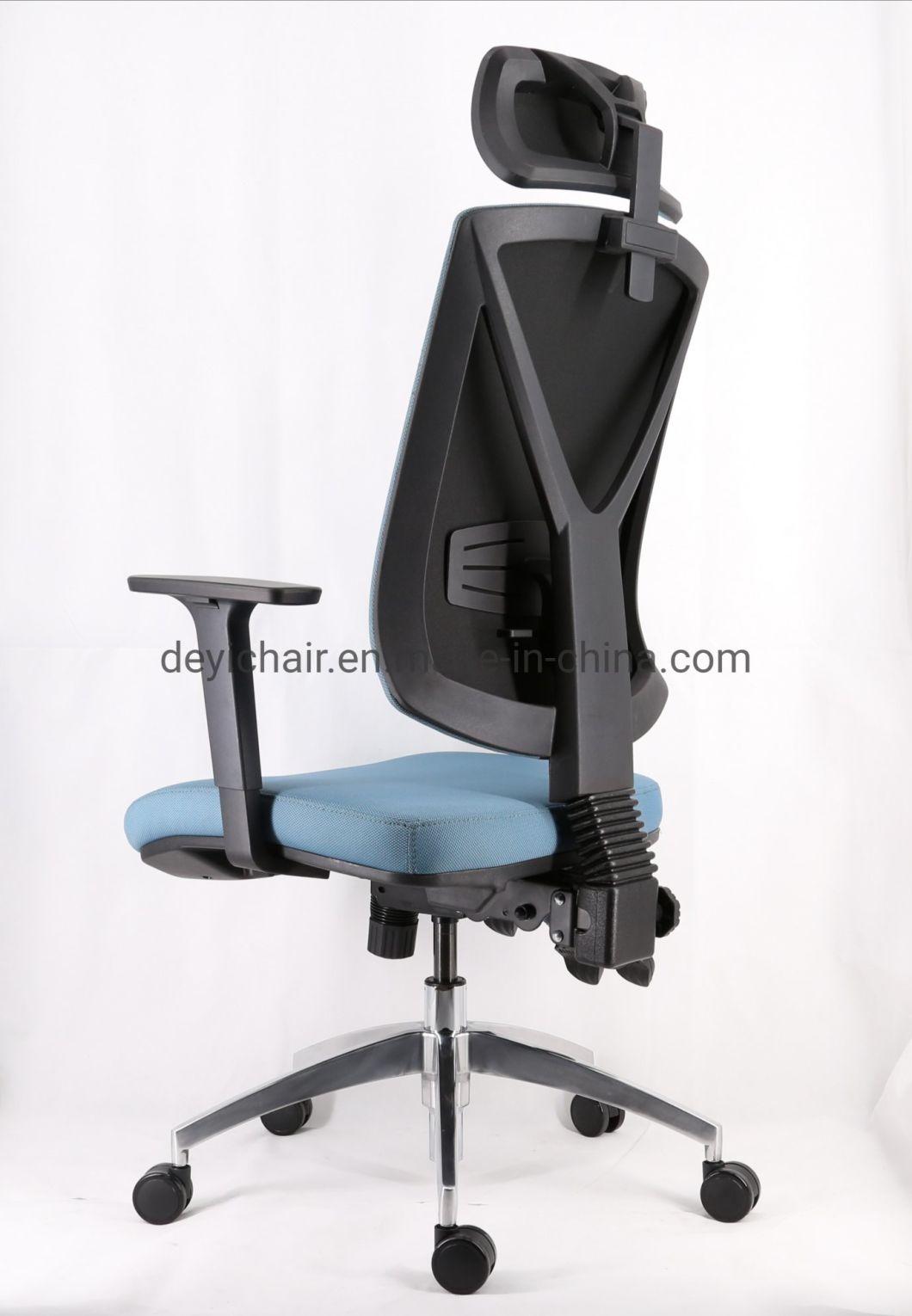 3 Lever Heavy Duty Mechanism Aluminum Base with Adjustable Arms and Lumbar Support and with Headrest High Back Chair