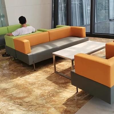 Low Backrest Symthetic Leather Office Sofas Set with Metal Tube Sofa Leg