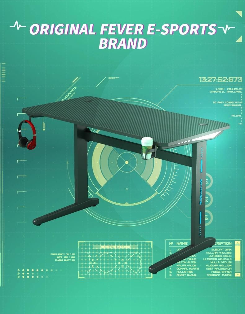 Gaming Table Gaming Desk with RGB Mouse Pad & Power Outlet, Carbon Fiber Surface Gamer Desk with Monitor Stand