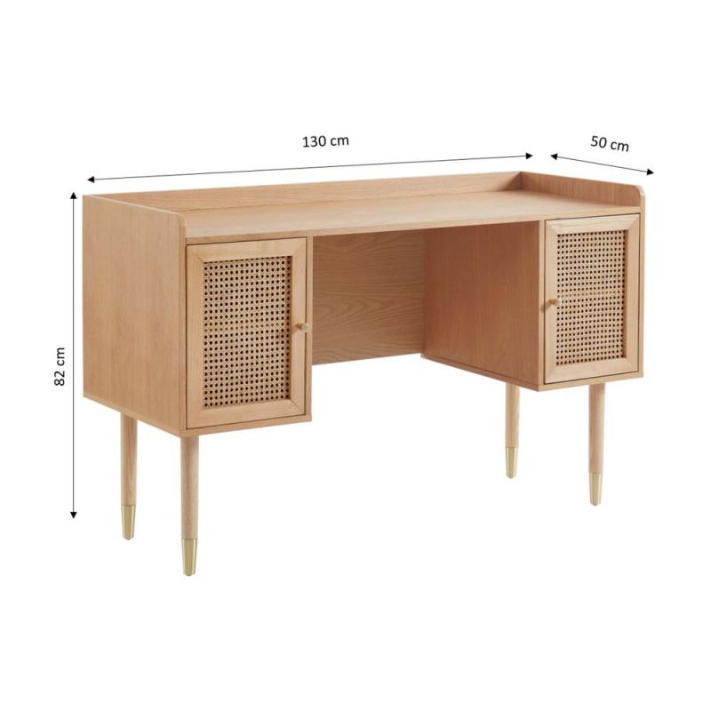 Nova High Quality Solid Wood Rattan Office Desk Modern Living Room Furniture Study Table with 2 Cabinet