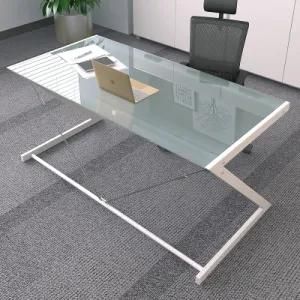 Tempered Glass Computer Desk with Z-Shaped Metal in Black Colors for Home Office Furniture