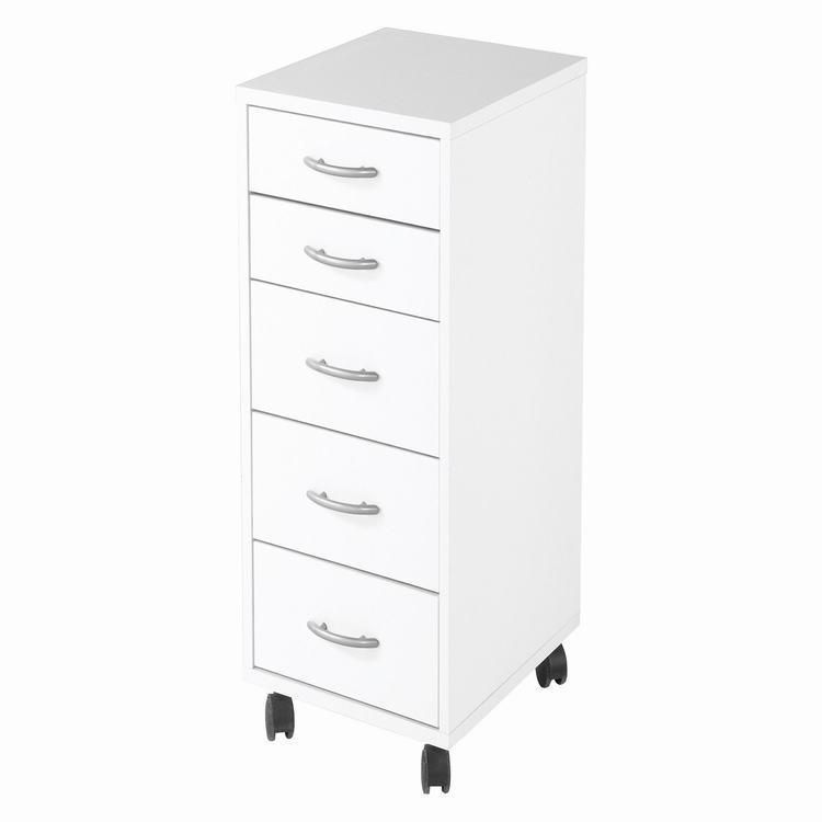 Mobile Four Drawers White Wood Filing Cabinet Home Office Furniture