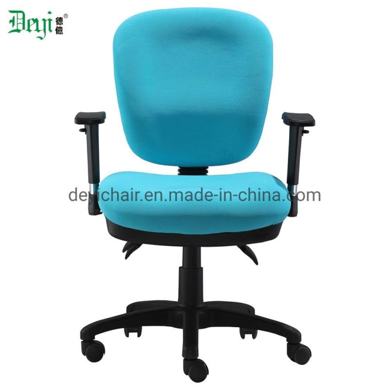 Blue Color Low Back 3 Lever Light Duty Mechanism with PU Height Adjustable Armrest Nylon Base and Castors Without Headrest Fabric Chair