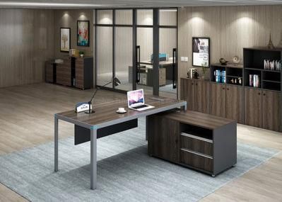Melamine L-Shaped Wooden Modern Office Executive Boss Desk with Steel Legs