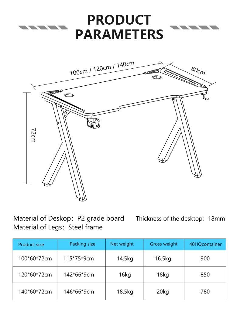 Aor Esports Customizes Furniture RGB LED Light Desktop Dormitory Bedroom Student Laptop Study Computer Table Gamer Competitive Chair Gaming Desk for Home Office