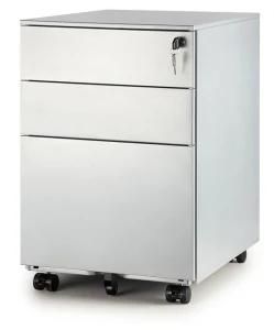White Mobile Pedestal with 3 Drawer Top Quality Bbf Table Cabinet