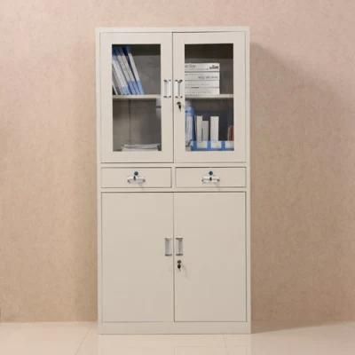 up Glass Door Down Metal Door Cupboard with Two Drawers