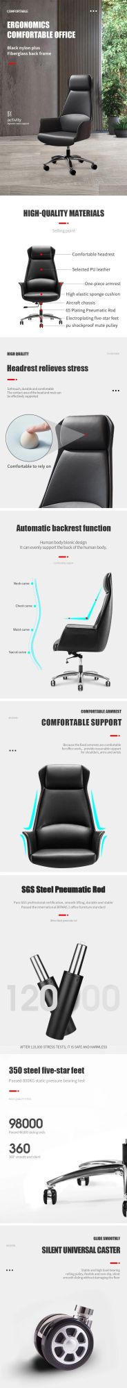 Factory Executive Boss High Back CEO Leather PU Office Chair with Headrest