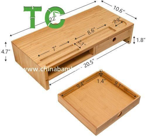 Bamboo Monitor Stand Riser with 2 Drawers, Desk Organizer Laptop Stand with Keyboard Storage,