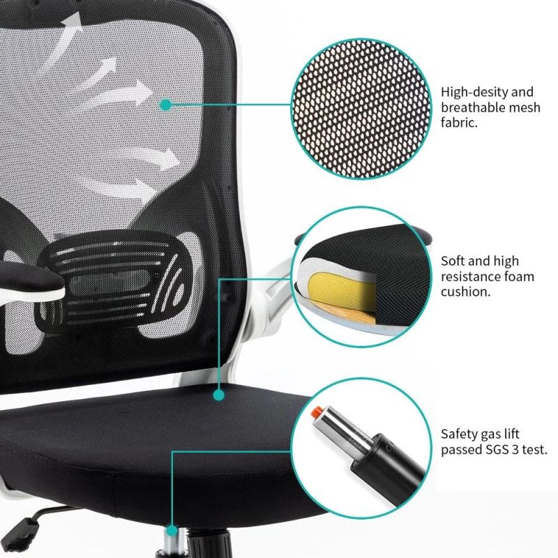 Good Quality Black Swivel Rocking Staff Computer Mesh Fabric Office Chair for 150kgs People Use