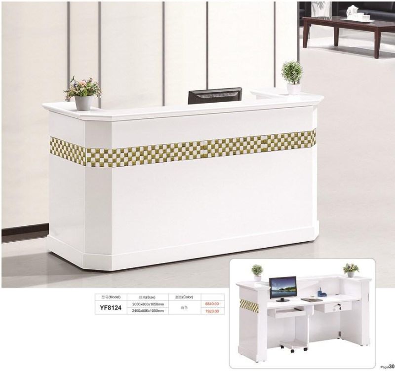 High Quality Wooden Standing Front Marble Reception Counter Cashier Desk