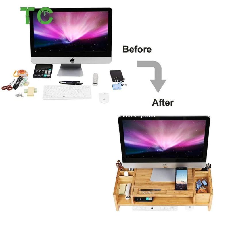 Wholesale 2-Tier Bamboo Desk Monitor Riser Stand - Desk Storage Organizer for Home and Office Computer Desk Laptop