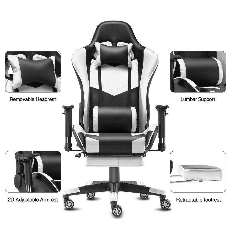 Desk Swivel Rolling High Back PU Leather Executive Gaming Chair with Footrest