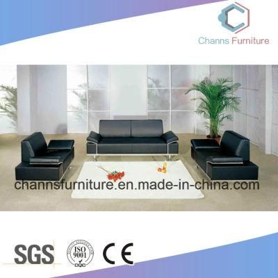 High Tech Furniture Black Cow Leather Office Sofa in Reception Room