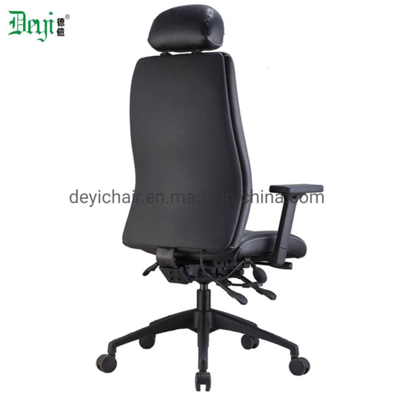 Black PU Leather Upholstery High Back Functional Frame with PU Adjustable Arm Aluminium Base Office Chair