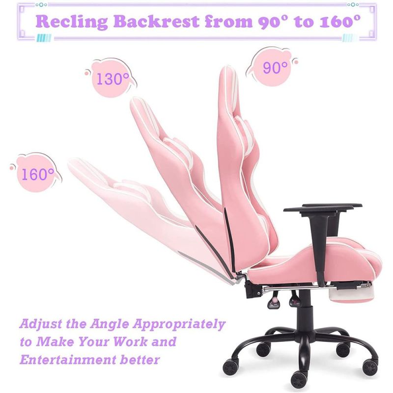 Comfortable Leather Kawaii Pink Gamer Chair Massage Silla Gamer Rosada with Footrest