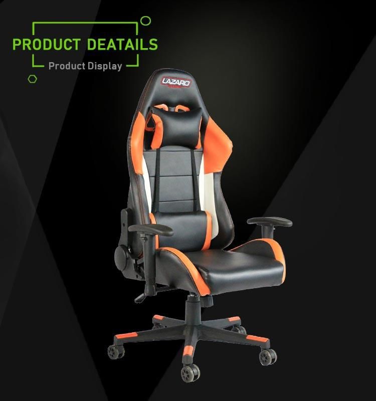 (PETUNIA) Custom Height Adjustable Swivel PU Leather Office Racing Gaming Chair, Black, White and Orange